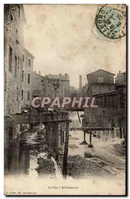 Le Gier à St-Chamond — vue du cours d'eau avec écluse — J. Gonin, lib. St-Chamond