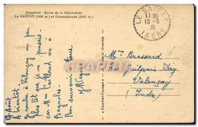 Le Sappey (1000 m) i Chamechaude (2087 m) — Dauphiné — Trasa Chartreuse — wydawca A. Dillaret — Grenoble — Rewers