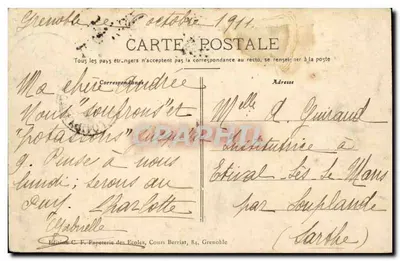 Grenoble — Algemene uitzicht en de Alpenketen — Uitgave C. F. Papeterie des Écoles — Achterkant