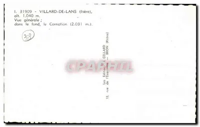 Villard-de-Lans — ogólny widok z Cornafion w tle — Wydawnictwo J. Cellard, Bron — Rewers