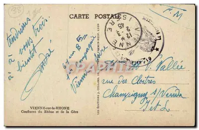 Vienne-sur-Rhône — Confluencia del Ródano y de la Gère — Ediciones J. Cellard, Lyon — Reverso