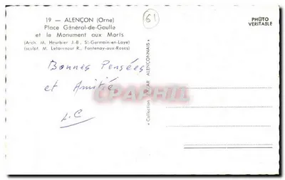 Alençon (Orne) — Praça Geral-de-Gaulle e o Monumento aos Mortos — Foto Verdadeira — Verso