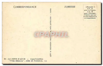 Cap-d'Antibes — Villa Ellenroc — Avenida de Palmeiras — Lévy & Neurden — n°91 — Verso