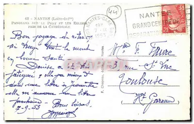 Nantes (Loire-Inférieure) — Panorama sobre o porto e as igrejas — F. Chapeau, editor — Verso