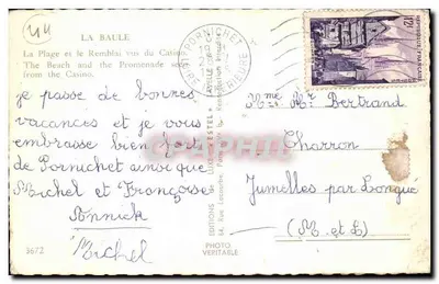 La Baule — La Plage et le Remblai vus du Casino — Éditeur Estel, n° 3672 — Verso