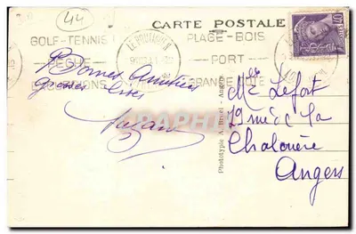Le Pouliguen (Loire Inf.) — Wirkung der Wellen auf die Riffe — Phototypie A. Brivel, Angers — Rückseite