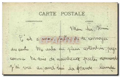 Mujer normanda con patata — La Normandía pittoresca — Cliché A. V., colección L. G. B., St-Pierre-Eglise, n°858 — Reverso