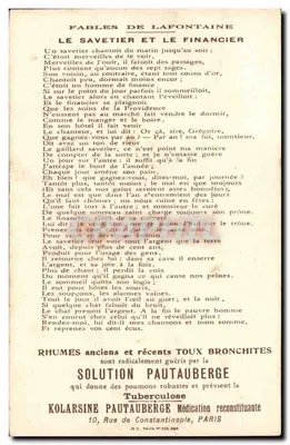 De Schoenmaker en de Bankier — Fabels van La Fontaine — Collectie van de Oplossing Pautauberge — Achterkant