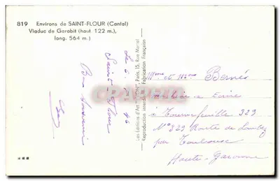 Viaduto de Garabit — Cantal — Edições de Arte 'WYON', n°819 — Verso