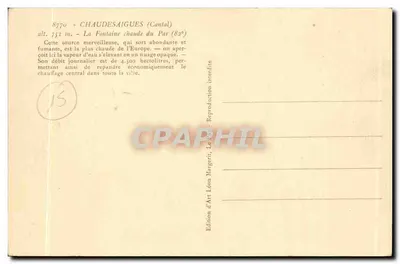 Chaudes-Aigues — A Fonte Quente do Par — Editor Léon Margerit, n°8770 — Verso