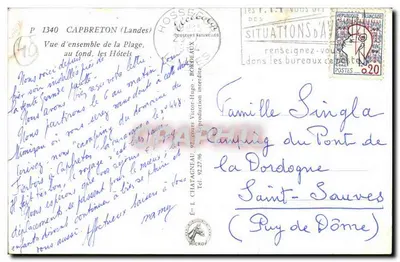 Capbreton (Landes) — widok ogółem plaży z hotelami w tle — Wydawca Elcé, nr P 1340 — Rewers