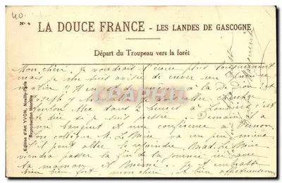 Le Landes della Gasconia — Partenza del gregge verso la foresta — Edizione d'Arte YVON, Néaully-Parigi — Verso