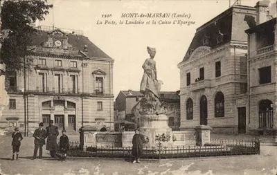 Monte de Marsan Bilhete postal antigo La Poste la Landaise e a Caixa de Epargne