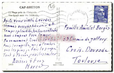 Cap-Breton — A Praia perto da Estacada — Estel — Verso