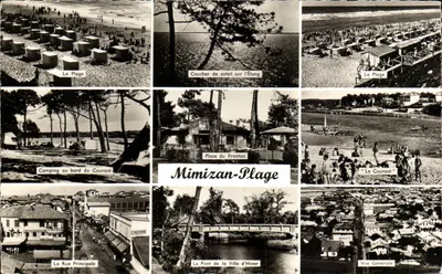 Mimizan-Plage — vista panorâmica com praia, camping, ponte e cidade — Éditions Gaby, Nantes