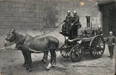 Bilhete postal antigo Bombeiros A bomba a vapor