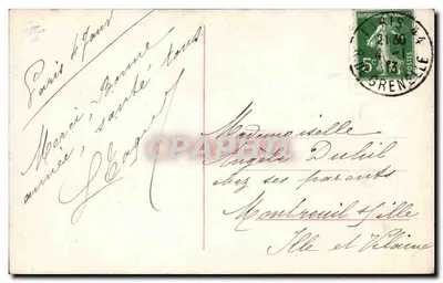 Jovem mulher com casaco e chapéu com pompom — Boa Ano 1955/56 — editor desconhecido, n° 4155/56 — Verso
