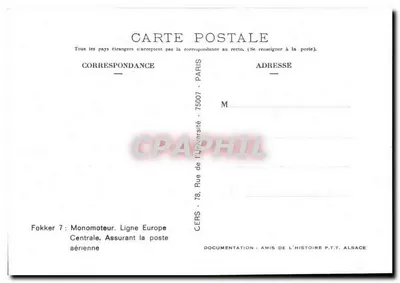 Avión postal Fokker 7 — CITENA — n°55 — editor CERS — Reverso