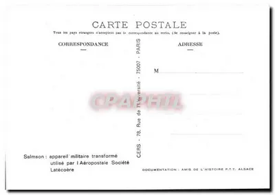 Aviones Postales — Salmson — Editor CERS, n° 51 — Reverso