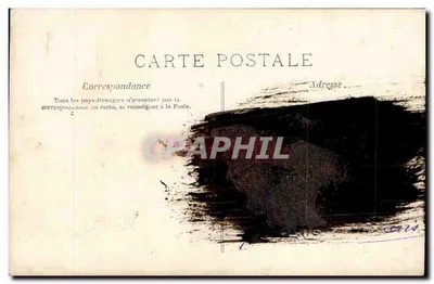Mulher em vestido de penas e chapéu — cartão postal com selo de 5c — editor A.N. 7491 — Verso