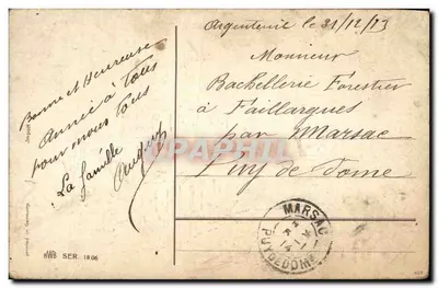 Zimowy widok domu i samochodu — wydawca H.W.B. nr 1806 — Rewers