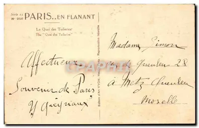 Le Quai des Tuileries — Paris en Flanant — Édition d'Art YVON — Rewers