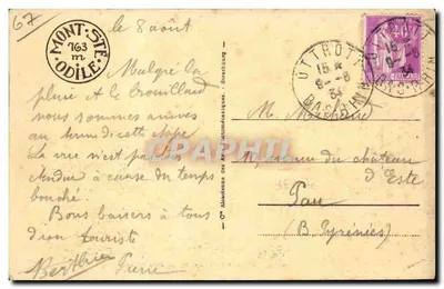 Monte Ste-Odile (alt. 763 m) — La Terrasse — editor desconocido, n° 112 — Reverso