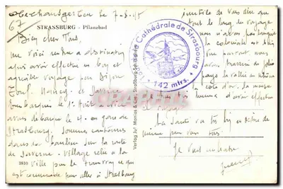 Strasbourg — widok kanału z katedrą — Verlag Jul. Monics & Cie, n° 3810 — Rewers