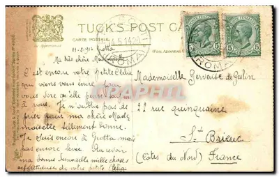 Jardinier et bouquet d'oublie-moi — Tuck's Post Card, série n°4080 — Verso