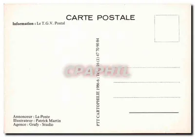 Trem de alta velocidade amarelo — propaganda da La Poste — PTT — Verso