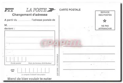 Alteração de endereço — comunique seu código postal — PTT La Poste — Verso