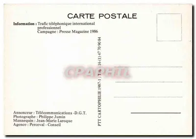 Homem de terno ao aparelho telefônico — publicidade telefônica — Presse Magazine 1986 — Verso