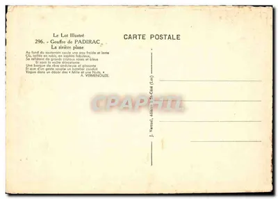 Gouffre de Padirac — O rio plano — J. Vernel, editor em St-Céré (Lot) — Verso