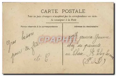 Meisje in gestreepte jurk met een bloemenvoorwerp — Bonne Père — uitgever Circe, n° 4371 — Achterkant
