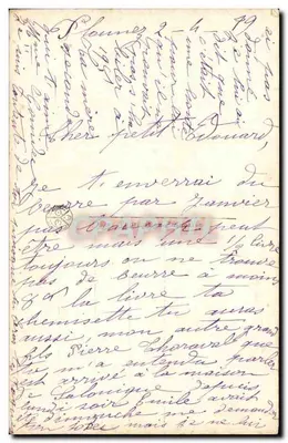 Młoda dziewczyna w zielonej sukni z plamkami i szarfie z futryny, trzymająca wielki bukiet kwiatów — A. Noder, n° 2608 — Rewers