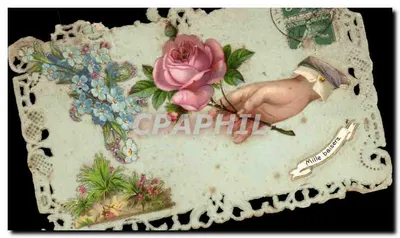 Mão oferecendo uma rosa — cartão postal decorado — editor desconhecido