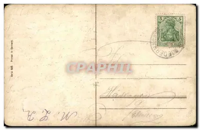 Coppia de amor entre los juncos — texto poético — serie 638, impresa en Alemania — Reverso
