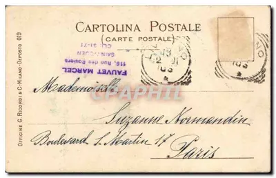 生活の場面 — 三人の人物 — Cartolina Postale 番号019 — 裏面