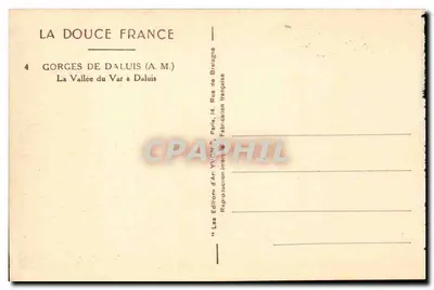Gorges de Daluis (A.M.) — La Vallée du Var à Daluis — Éditions d'Art YVON, Paris — Verso