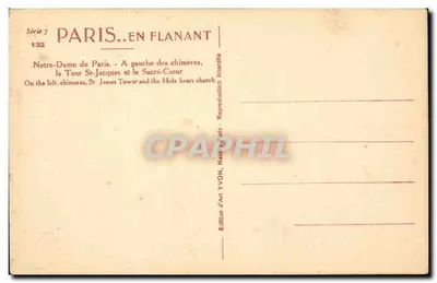 Notre-Dame w Paryżu — Po lewej stronie chimier, Wieża Świętego Jakuba i Święty Serca — Wydawnictwo Art YVON, Paryż — Rewers