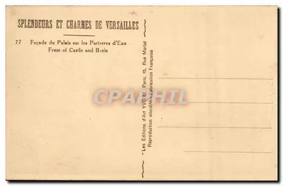 Pałac w Versajnie — Front na Parterres d'Eau — Wydawnictwo Sztuki, Paryż — Rewers