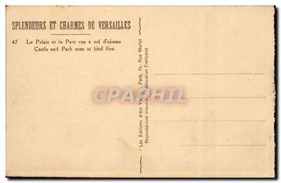 Versailles — O Palácio e o Parque vistos de cima — Les Éditions d'Art YWON, Paris — Verso