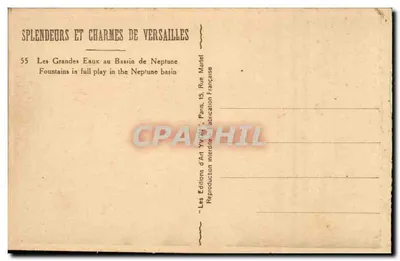 As Grandes Águas no Bassin de Netuno — Versailles — Les Éditions d'Art Yvon, Paris — Verso