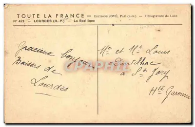 Lourdes — A Basílica — Edições Jové, Pau (B.P.) — Verso