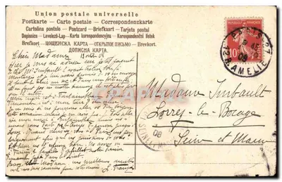 Homem sentado diante de uma casa de palha — cena de aldeia — editor B. 5032 — Verso