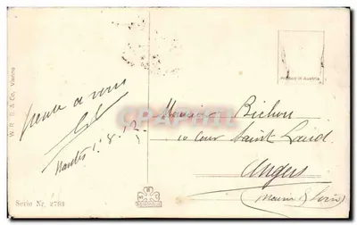 Jovem mulher com violão — Mignyron — W. R. B. & Co., Viena, série 2793 — Verso