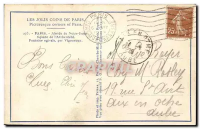 Notre-Dame w Paryżu — Absyda Archiebiskupstwa i Fontanna ogiwana — Patras, nr 273 — Rewers