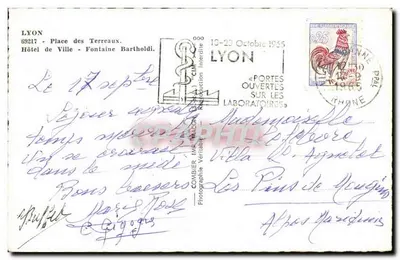 Lyon - Place des Terreaux - Hotel de Ville e Fontaine Bartholdi — editada por R. Cim — Verso