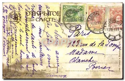 Fille jouant du piano — scène intérieure — Édition E. Boehm, Vienne de Noël — Verso