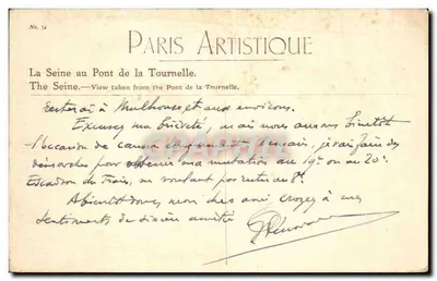 La Seine na mostku Tournelle — Paris Artistique, n° 34 — Yvon — Rewers
